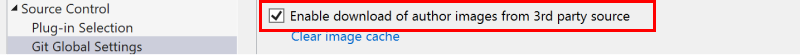 [オプション] ダイアログ ボックスで、サード パーティのソースから作成者イメージのダウンロードを有効にするチェック ボックスを示すスクリーンショット。 