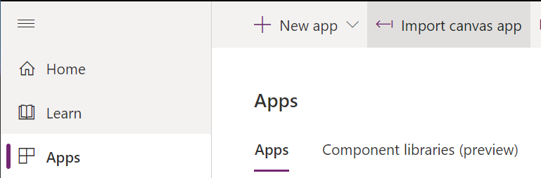 The Import canvas app option the user can select