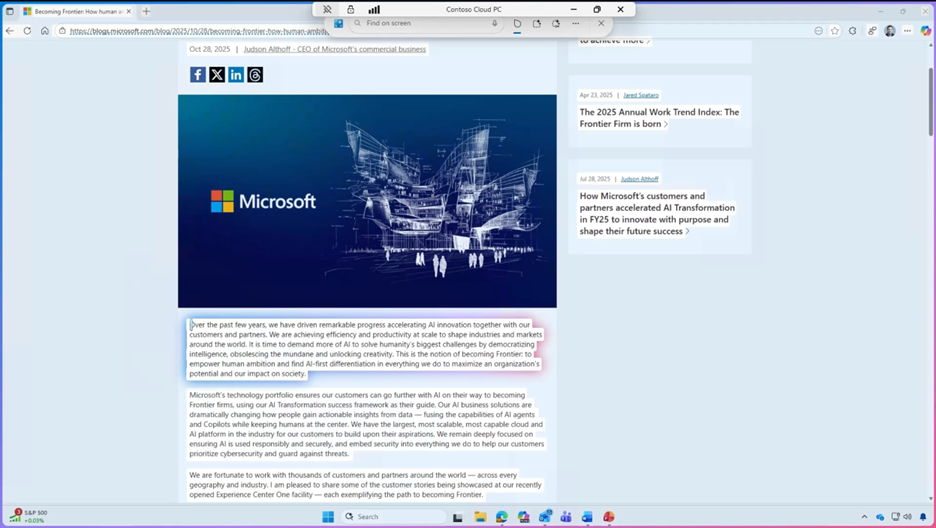 クラウド PC で Click to DO を使用する例を示す画像