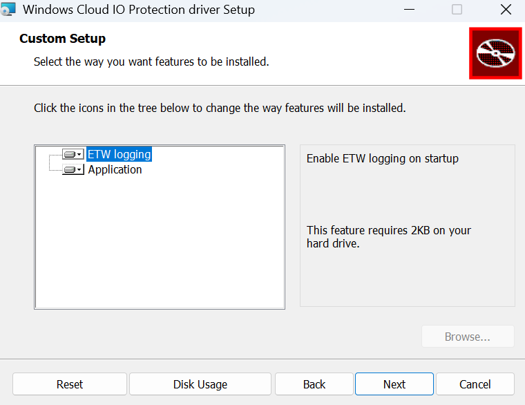 Windows Cloud IO Protection ドライバーの ETW ログ記録を有効にする方法のスクリーンショット。