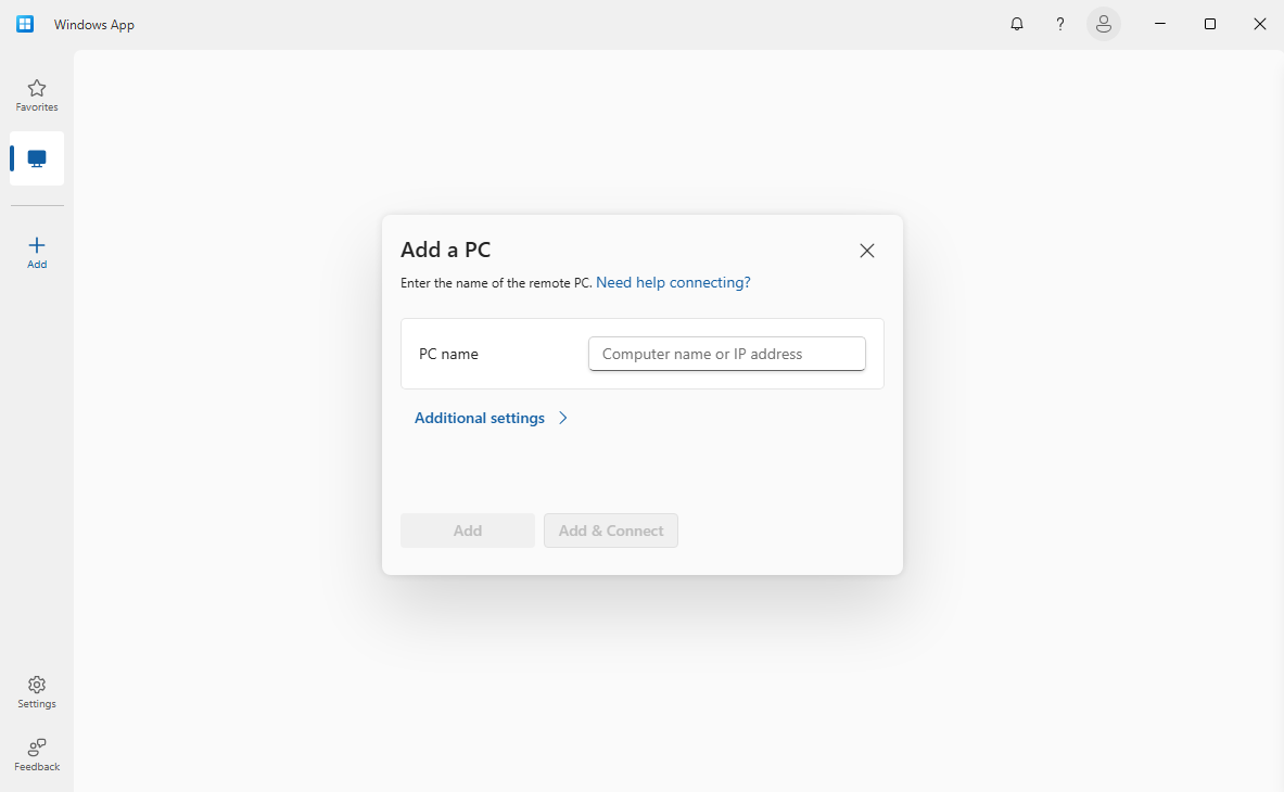 windows-connect-remote-pc を表示するスクリーンショット。