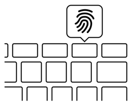 Keyboard with fingerprint reader on top row, second to right key