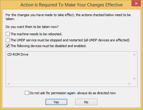Screenshot of the Actions Required dialog box in WDF Verifier.