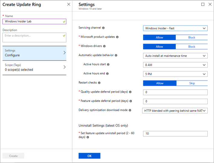 Intune のリング設定の更新