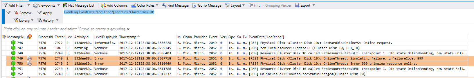 Output of running log query