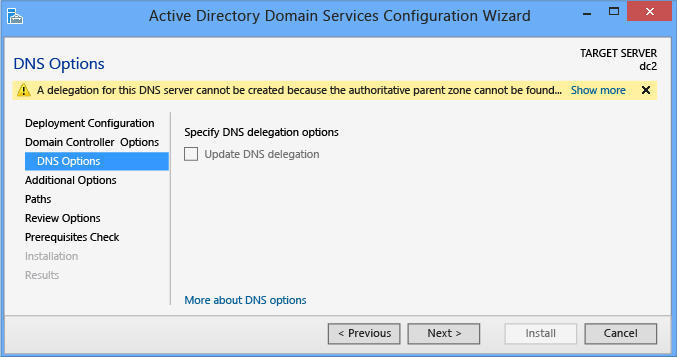 Screenshot that shows where you can specify the DNS delegation option.