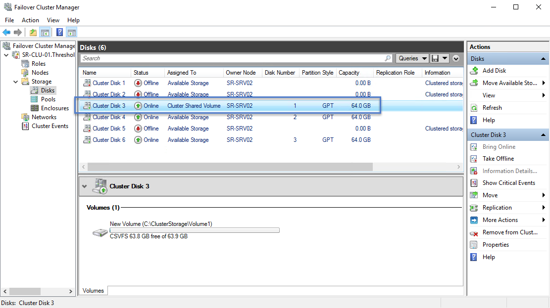 Screen showing Failover Cluster Manager