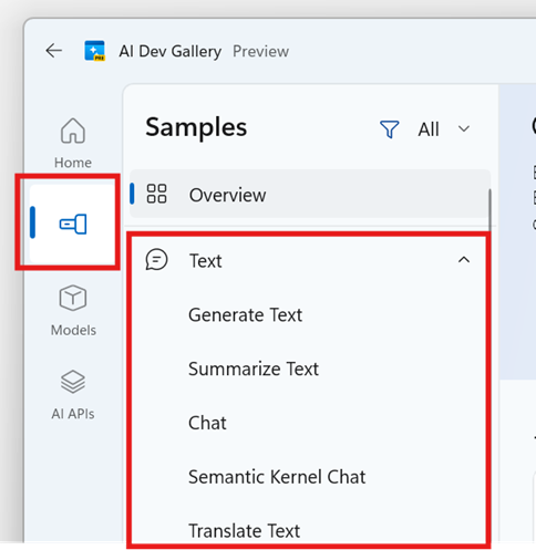 [サンプル] タブに移動し、テキスト サンプルを選択します