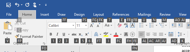 Secondary access keys in Microsoft Word
