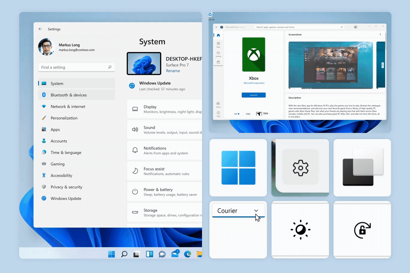 Windows UI でのページ切り替え、接続されたアニメーション、およびアニメーション化されたアイコンの例を示すアニメーション画像。