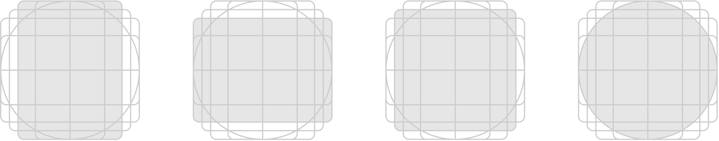 グリッド テンプレート内に配置された複数のアイコンを示す図。
