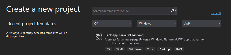 UWP C# project templates