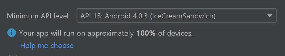 Android Studio Minimum API selection screen