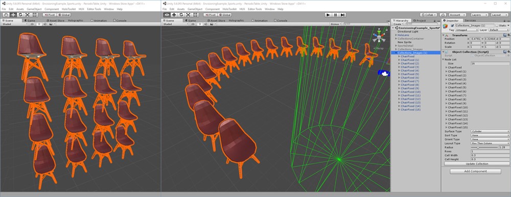 3D オブジェクトの平面および円柱のレイアウトの例