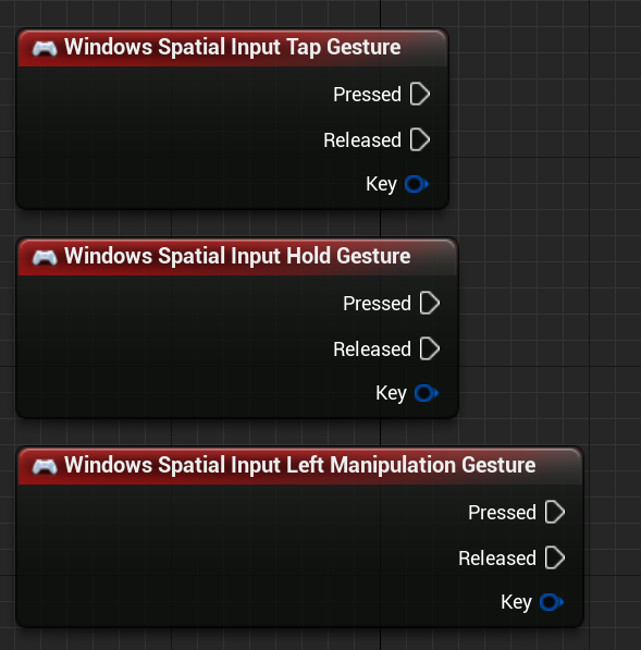 Windows 空間入力のホールド、タップ、および左の操作ジェスチャのブループリント