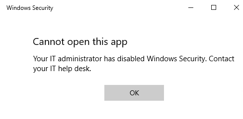 Windows セキュリティすべてのセクションがグループ ポリシーによって非表示になっているアプリ。