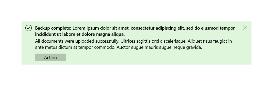 成功状態の複数行のタイトルとメッセージが表示された InfoBar のサンプル