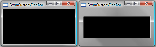 標準 (左) と拡張フレーム (右) のスクリーン ショット (黒の背景)