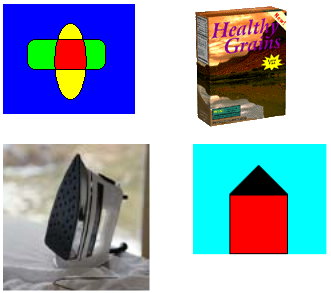 幾何学的形状、カラー写真、モノクロ写真、および異なる幾何学的形状を示す図