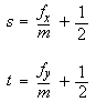 i および t テクスチャ座標に割り当てられた値を示す数式。