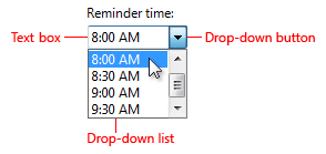 アラーム時間コンボ ボックスのスクリーン ショット 