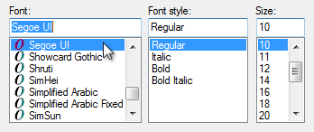 フォント オプションのドロップダウン リストのスクリーン ショット 
