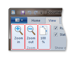 screen shot of button controls in the microsoft wordpad ribbon.