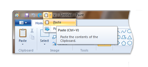 Microsoft ペイント qat の貼り付け分割ボタンの画像。