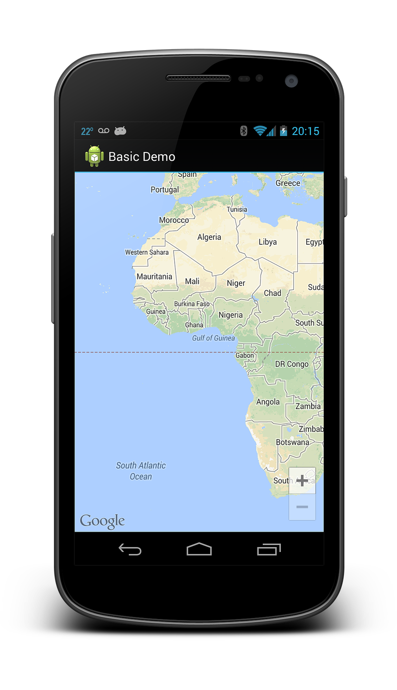 Screenshot of a device displaying a Google Map fragment