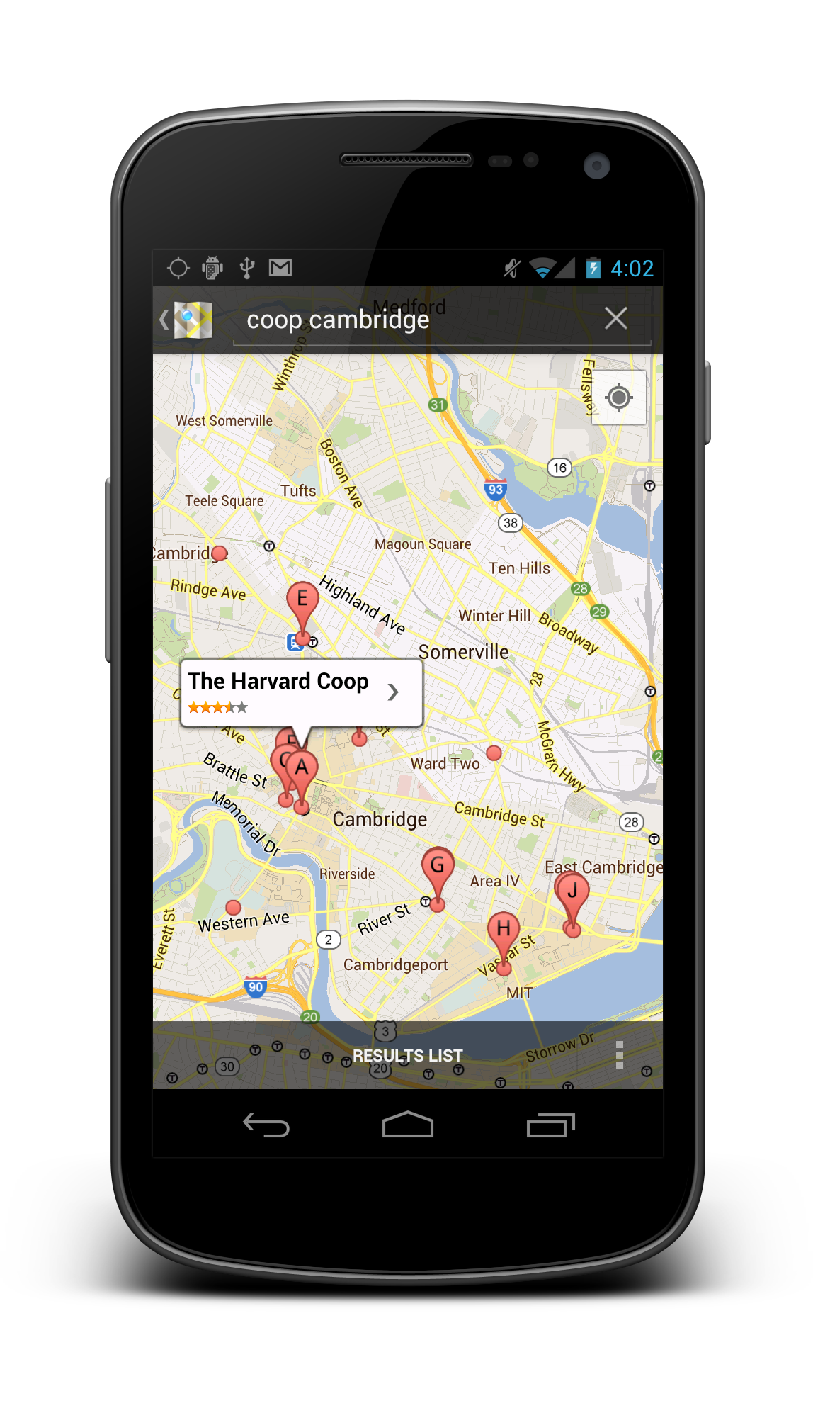 Example screenshot showing Google Maps with a search term