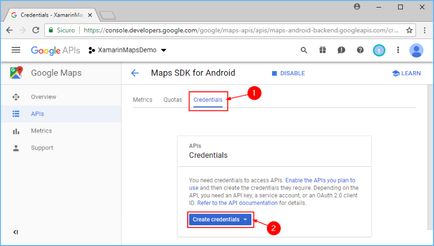 Maps SDK for Android Credentials message
