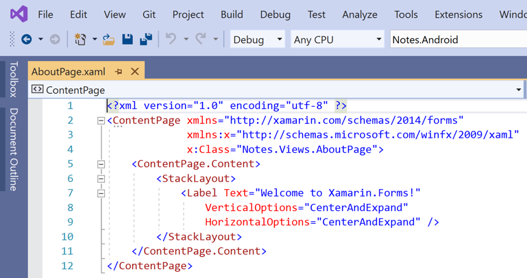 AboutPage.xaml を開く