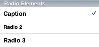 RadioElement では、RootElement で RadioGroup を指定する必要があります