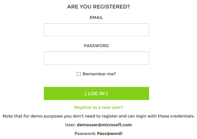 Login page displayed by the WebView
