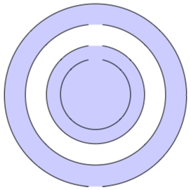Nonzero 塗りつぶしルールが設定された複合図形 図は、一番外側と外側から 3 番目の円が塗りつぶされた 4 つの同心円を表しています。