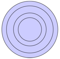 Nonzero 塗りつぶしルールが設定された複合図形 図は、すべて塗りつぶされた 4 つの同心円を表しています。