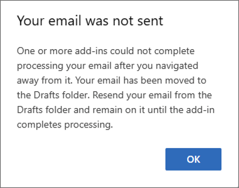 [送信] を選択した後にメッセージから移動すると、Outlook on the webまたは新しい Outlook on Windows のユーザーに表示されるダイアログ。