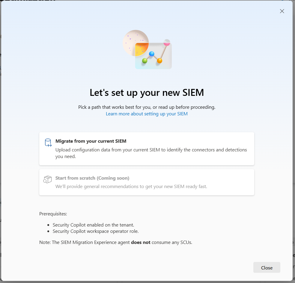 Screenshot of the Migrate from current SIEM option.