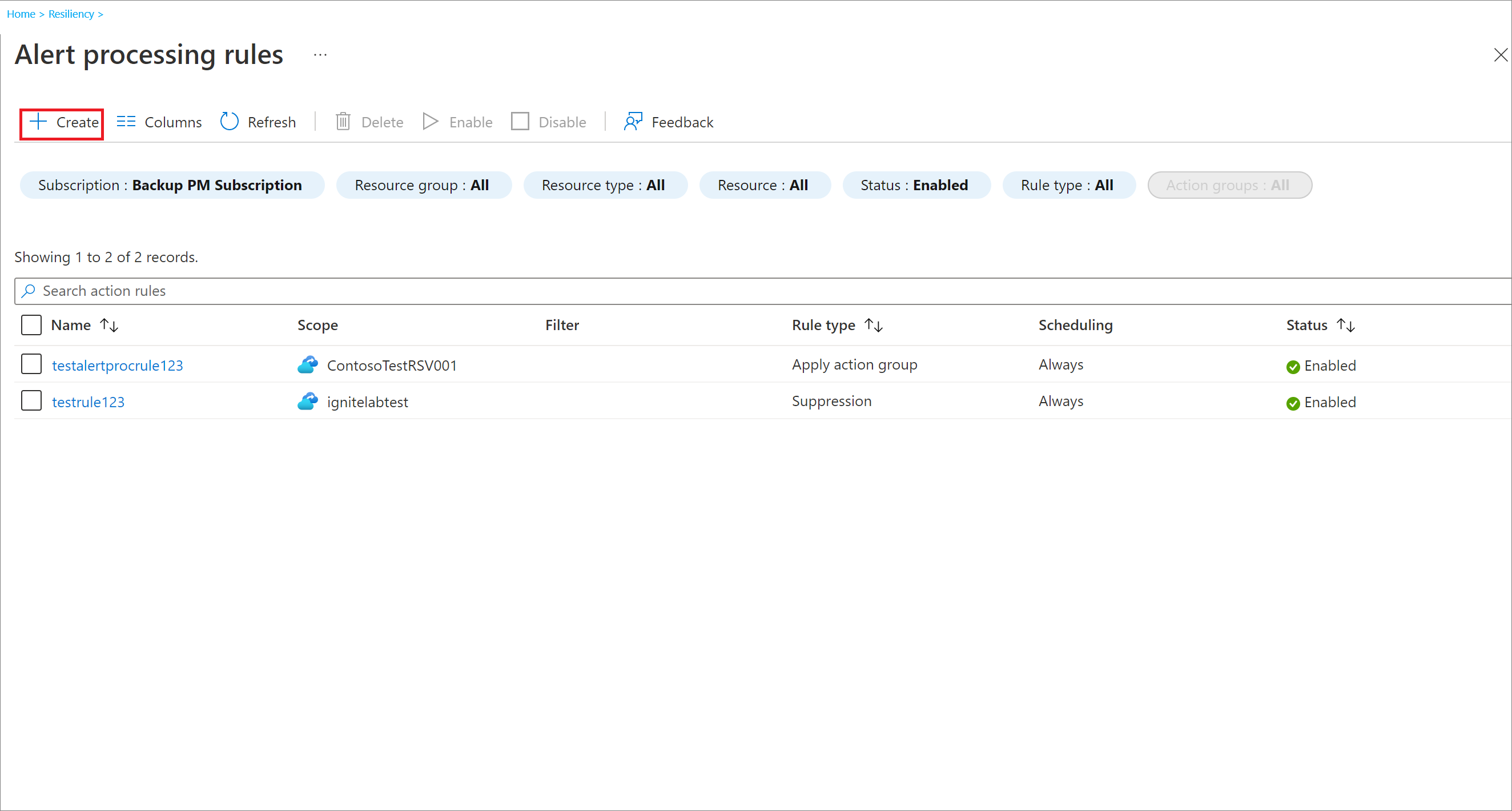 Screenshot showing creation of new alert processing rule.