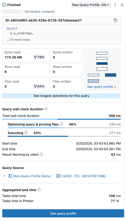 Query execution summary simple view