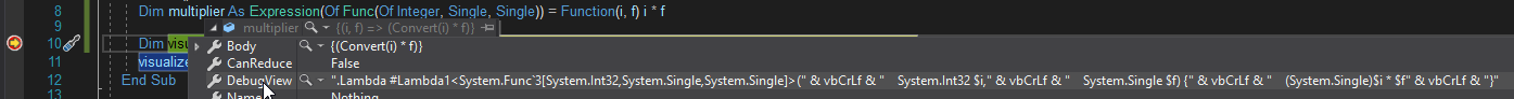 Screenshot of the DebugView of expression tree.