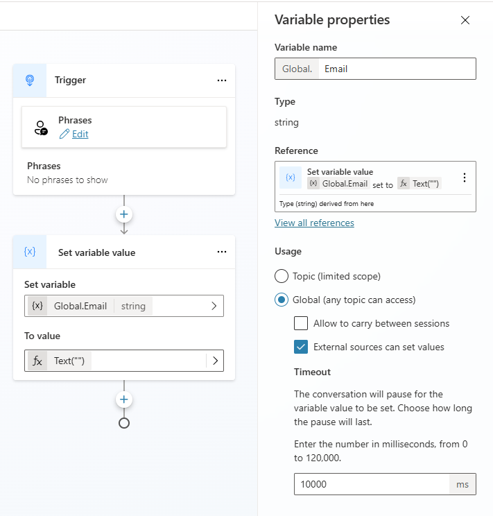 Screenshot of the configuration for a global variable to be set from an external source.