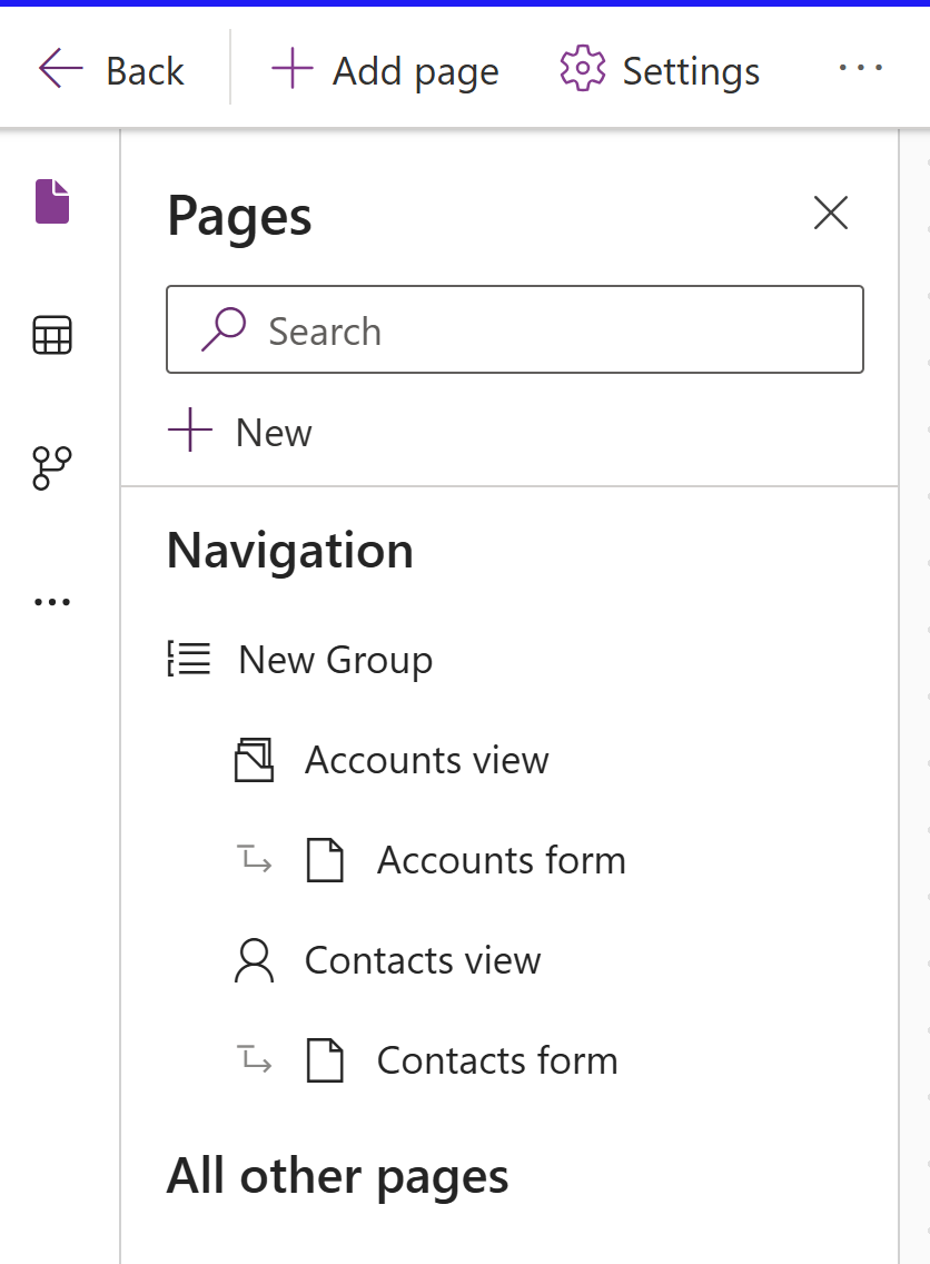 Select the navigation area from the navigation pane