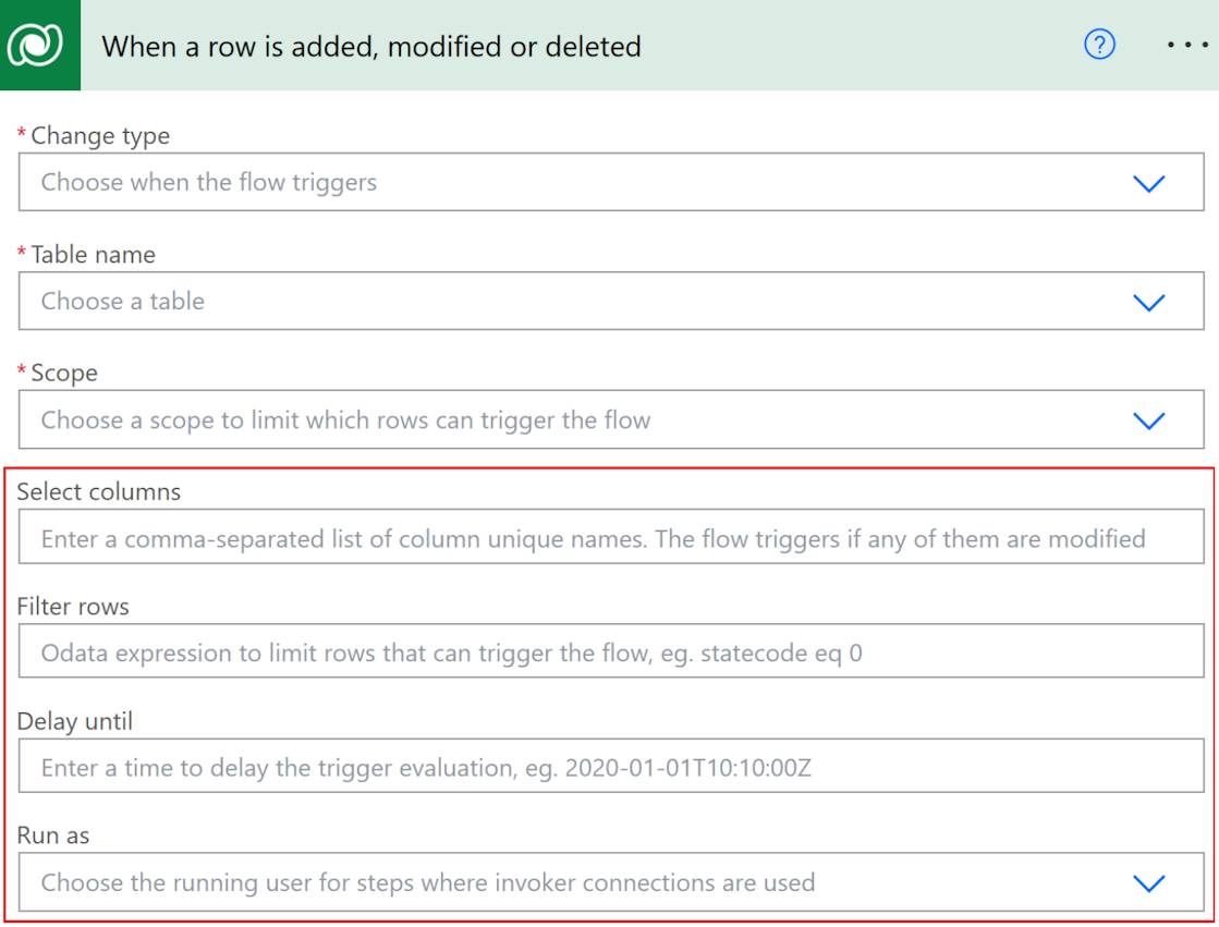 Screenshot of the advanced options.