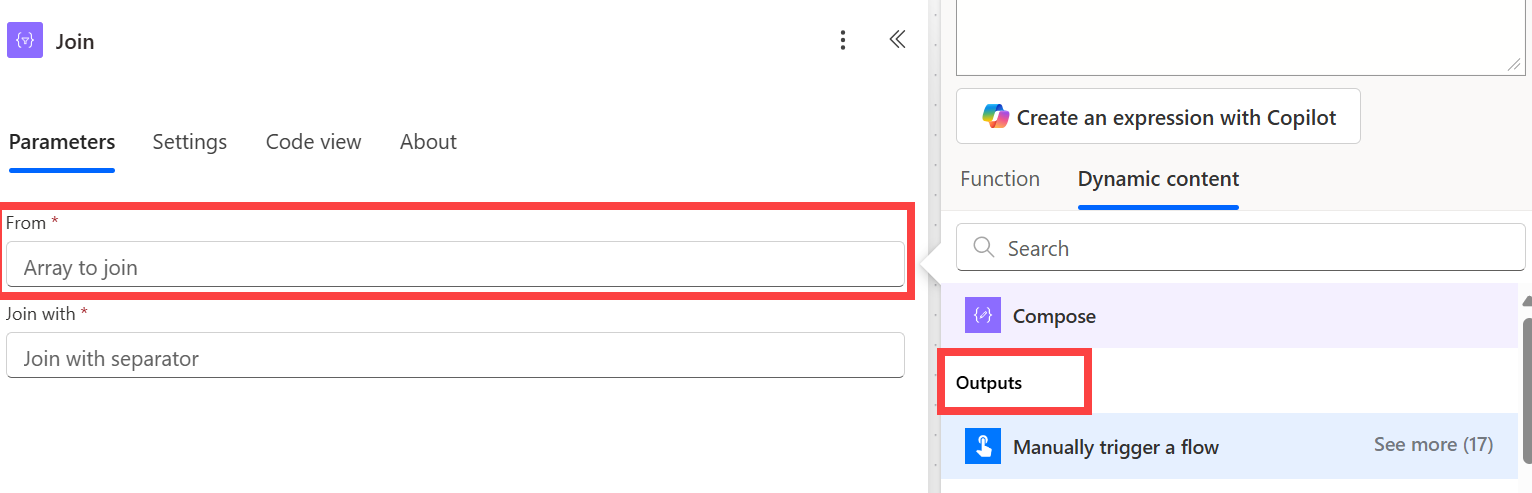 Use Outputs from the Compose action.