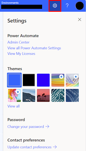 Screenshot of Power Automate settings.