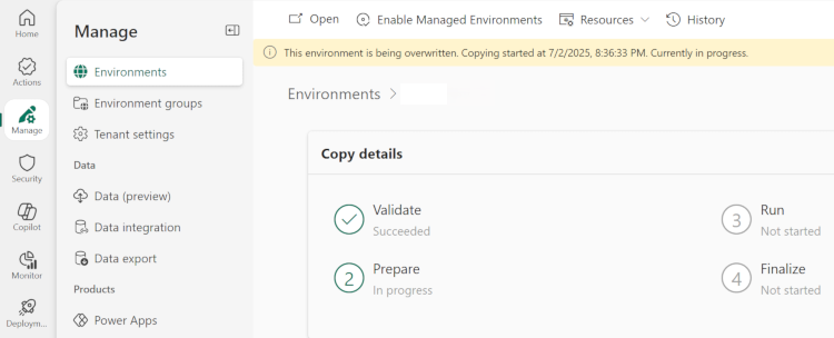 Copy environment status.