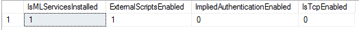 Output from the settings and configuration query Output from the settings and configuration query