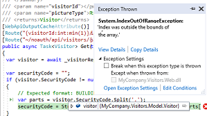Screenshot of Snapshot debugger. Debug snapshots sampled from live operations, with parameter values.