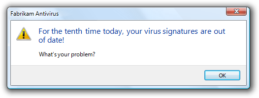 screen shot of 'update virus signatures' warning